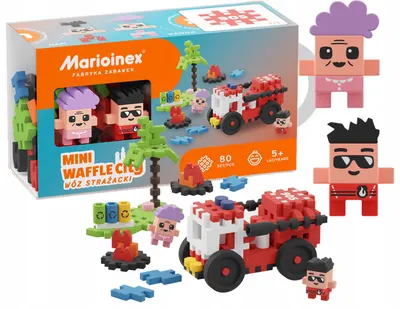 Mini constructor de vafe Marioinex -Centru oraș, mașină de pompieri, 80 de piese