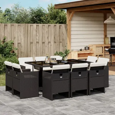 Gossi set mobilier de exterior cu perne, 11 piese, negru, poliratan