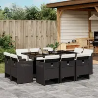 Gossi set mobilier de exterior cu perne, 11 piese, negru, poliratan