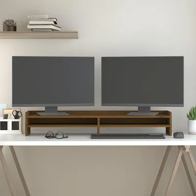 vidaXL Suport pentru monitor, maro miere, 100x24x16 cm, lemn masiv pin