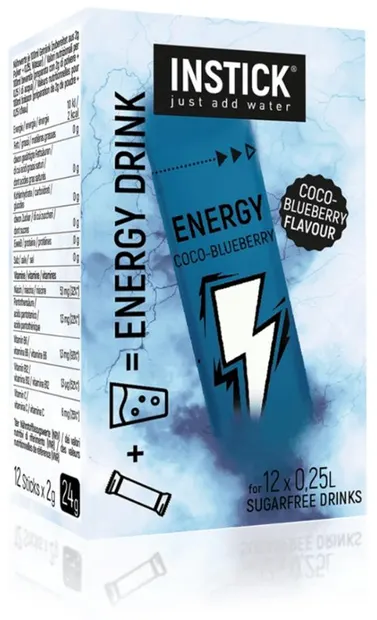 Băutură instant energizantă, cocos și afine, 12 x 2 g, Instick