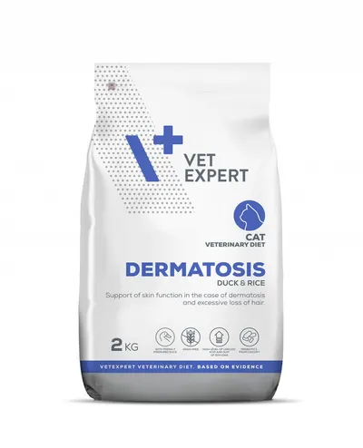 Hrana dietetica pentru pisici cu dermatite Vet Expert Dermatosis Cat, rata si orez, 2 kg