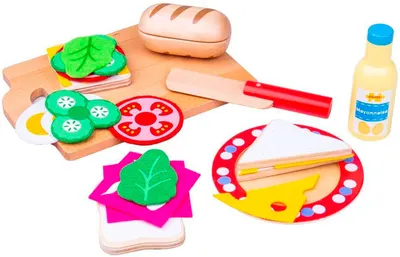Set din lemn Bigjigs - Set pentru prepararea sandviciurilor