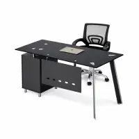 Set Venus & FlexiPro - Birou cu blat din sticla,dulap lateral fix si Scaun de birou ergonomic cu spatar mesh