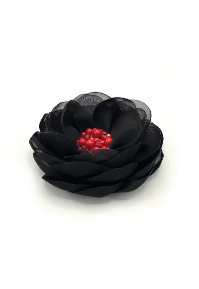 Brosa eleganta floare mare - Black Floral Charm - voal negru