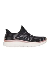 Pantofi sport slip-ins cu detalii contrastante Summits Plus Soft Luster - Negru/Roz prafuit