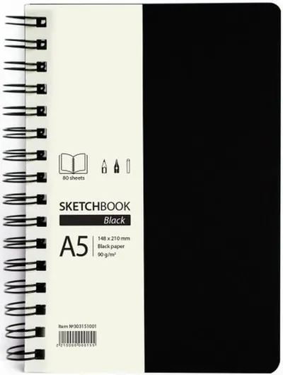 Bloc de schițe Drasca - Black, A5, 80 de coli