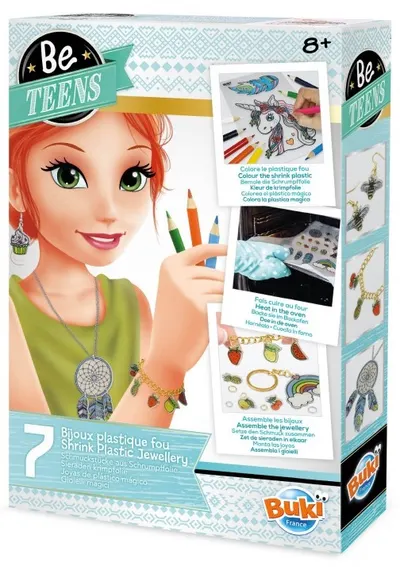Set creativ Buki France Be Teens - Creați propriile bijuterii din plastic contractabil, 7 piese