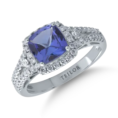Inel din aur alb cu tanzanit de 1.8ct si diamante de 0.44ct