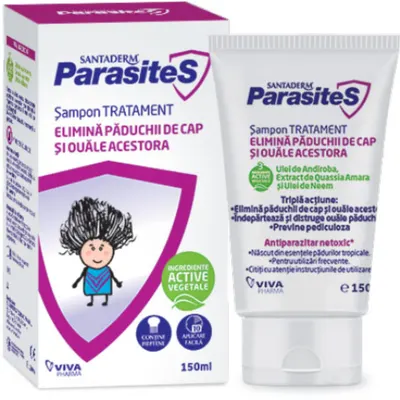 Sampon tratament pentru paduchi Santaderm Parasites, Viva Pharma | 150 ml