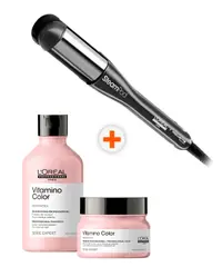 Set placă de îndreptat părul, șampon și mască L’Oréal - Professionnel SteamPod 4 Meteora + Vitamino Color, negru