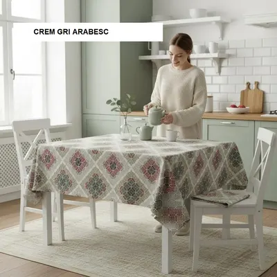 Fata de masa teflonata antimurdarire crem gri arabesc 180x240 cm, Ralex | 1 buc