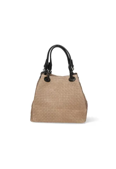 Geanta hobo din piele cu aspect tesut - Maro taupe