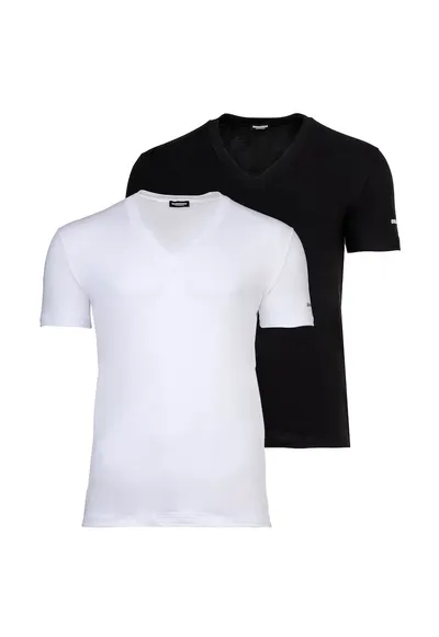 Set de tricouri cu decolteu in V - 2 piese - Alb/Negru