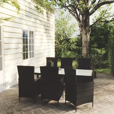 Gossi set mobilier de exterior cu perne, 7 piese, negru, poliratan