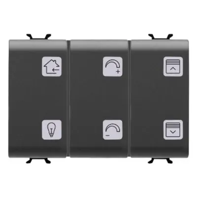 Intrerupator cu revenire PANEL WITH INTERCHANGEABLE SYMBOL - WITH ACTUATOR - KNX - 6+1 CHANNELS - 3 module - BLACK - CProiector HORUS