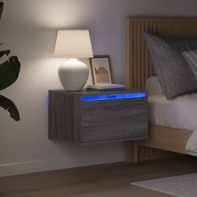 vidaXL Noptiere montate pe perete cu lumini LED, 2 buc., sonoma gri