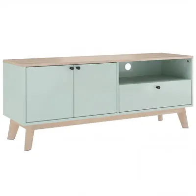 HOMCOM Comodă TV 120 cm, corp TV pentru televizoare până la 91,4 cm cu 2 uși, sertar, compartiment deschis, verde deschis | Aosom Romania