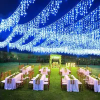 Instalatie franjuri, 300 LED, 12 metri, 8 jocuri de lumini, Albastru