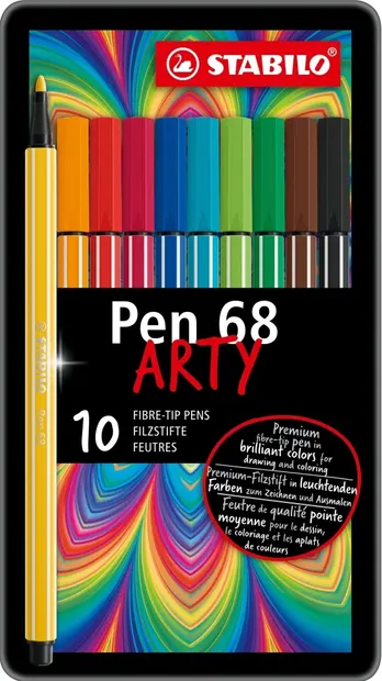 Pixuri marcatoare Stabilo Arty - Pen 68, 10 culori , cutie metalică