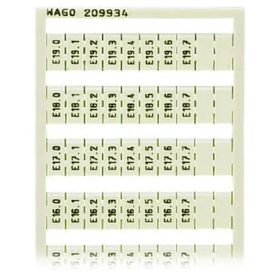 WSB marking card; as card; MARKED; E200.0, E200.1, ..., E209.6, E209.7 (1 each); not stretchable; Vertical marking; snap-on type; white