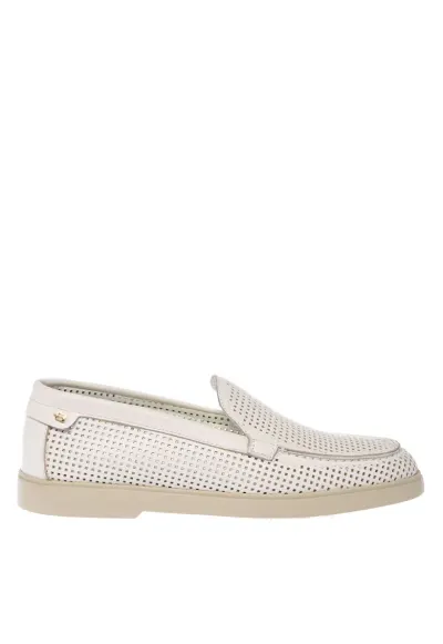 Pantofi loafer din piele cu perforatii - Alb murdar