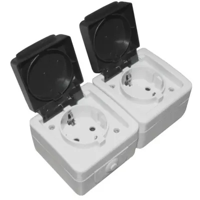 Aparataj gri PT IP54 priza dubla schuko cu capac 16A - gri