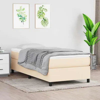 vidaXL Cadru de pat cu arcuri cremă 90x190 cm țesătură