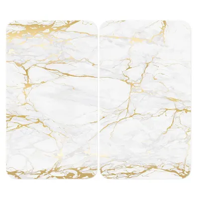 Set 2 protecții din sticlă pentru aragaz Wenko Marble, 52 x 30 cm , alb - auriu