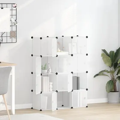 vidaXL Organizator cub de depozitare cu 12 cuburi și uși, PP transparent