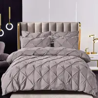 Lenjerie de Pat Premium, JOJO HOME, Finet cu Pliuri Brodate, 6 Piese, Nesifonabila si Durabila, Gri deschis