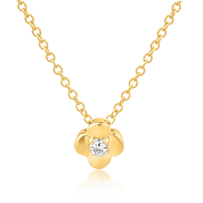 Lant cu pandantiv floare din aur galben cu diamant de 0.039ct