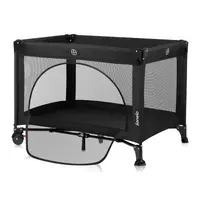 Patut pliabil, Lionelo, Laura, 102 x 74 cm, Cu doua nivele, Functie de tarc, Cu roti, Include salteluta si geanta de transport, Pereti din plasa, Deschidere laterala, Pana la 15 kg, 0 luni +, Negru