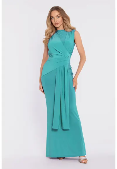 Rochie maxi eleganta cu talie accentuata si drapaj - violet deschis - Turcoaz