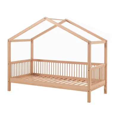Pat pentru copii în culoare naturală de tip casă din lemn de fag cu somieră 90x200 cm Forrest – Vipack