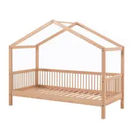 Pat pentru copii în culoare naturală de tip casă din lemn de fag cu somieră 90x200 cm Forrest – Vipack