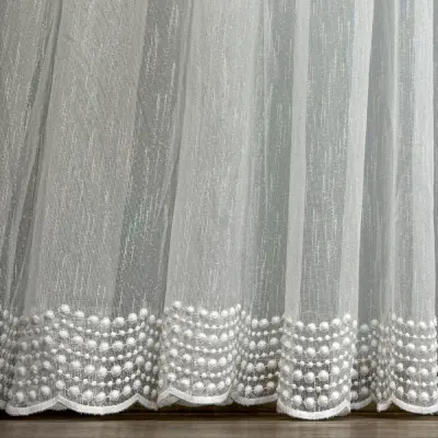 Perdea Ariel tip IN Brodat, Ivoire, 140cm latime x 260cm inaltime, cu rejansa pt bara