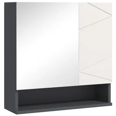 Dulap de Baie cu Oglinda, Dulap de Depozitare pentru Baie Montat pe Perete cu Rafturi Reglabil, Gri Deschis 55x17x55cm Kleankin | Aosom Romania
