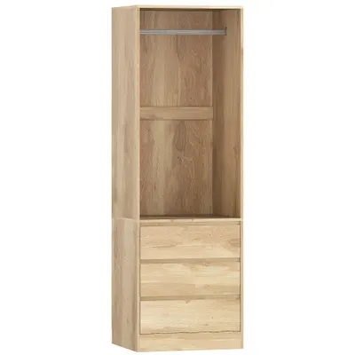 HOMCOM Dulap pentru Haine cu Bară pentru Umerașe, Raft Deschis și 3 Sertare, 60x48.5x185 cm, Maro | Aosom Romania