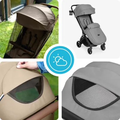 Carucior pentru copii Kidnort Sjooter Grey, pliabil, compact, spatar reglabil, copertina pliabila si impermeabila UV50+, compatibil avion, roti cu suspensie, accesorii incluse, pana la 22 kg