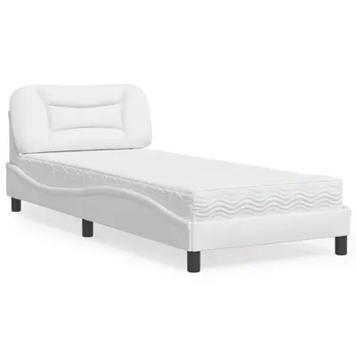 vidaXL Pat cu saltea, Hvar, alb, 90x190 cm, piele ecologică