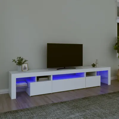 vidaXL Comode TV cu lumini LED, alb,215x36,5x40
