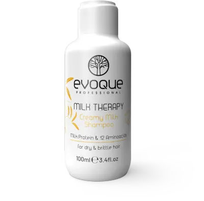Sampon de Par Hidratant Travel Size, EVOQUE Milk Therapy Creamy Milk, 100 ml - Profesional, Cu Proteine din Lapte si Vitamina E, Fara Sulfati si Parabeni - Evoque
