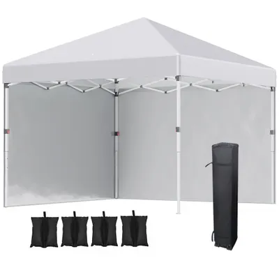 Outsunny Pavilion pliabil, 2 pereți laterali, reglabil pe înălțime, cu geantă de transport, cadru din oțel inoxidabil, 3x3 m, Alb | Aosom Romania