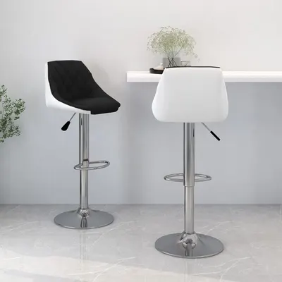 vidaXL Scaune de bar, 2 buc., negru şi alb, piele ecologică