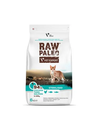 VETEXPERT Raw Paleo Raw Paleo Sterilised Chicken&Tuna&Salmon mancare pentru pisici sterilizate 6 kg