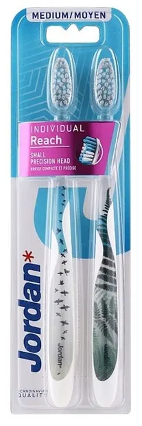 Jordan Individual Reach Set de periuțe de dinți cu cap mic de designer, Medium, sortiment