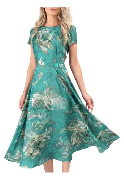 Rochie midi eleganta din viscoza imprimata RLX-FSU - Turcoaz