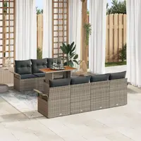 Gossi set de canapea de gradina cu 8 piese si perne gri ratan polimeric, Gossi canapea de gradina cu 2 locuri si spatiu de stocare & perne gri ratan polimeric