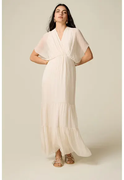 Rochie stratificata din amestec de matase - Alb murdar